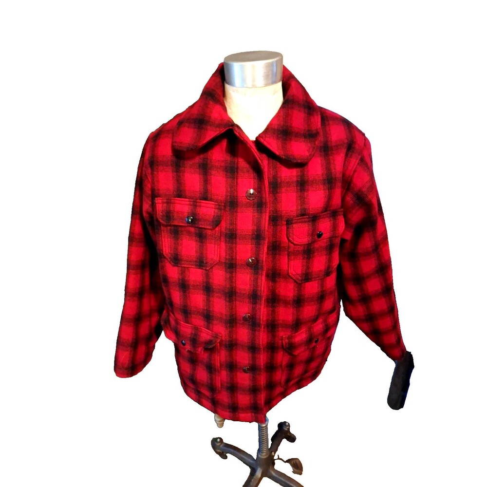 Vintage 70s Woolrich Plaid Flannel Jacket‎ Coat Large Wool Sherpa Lined Workwear